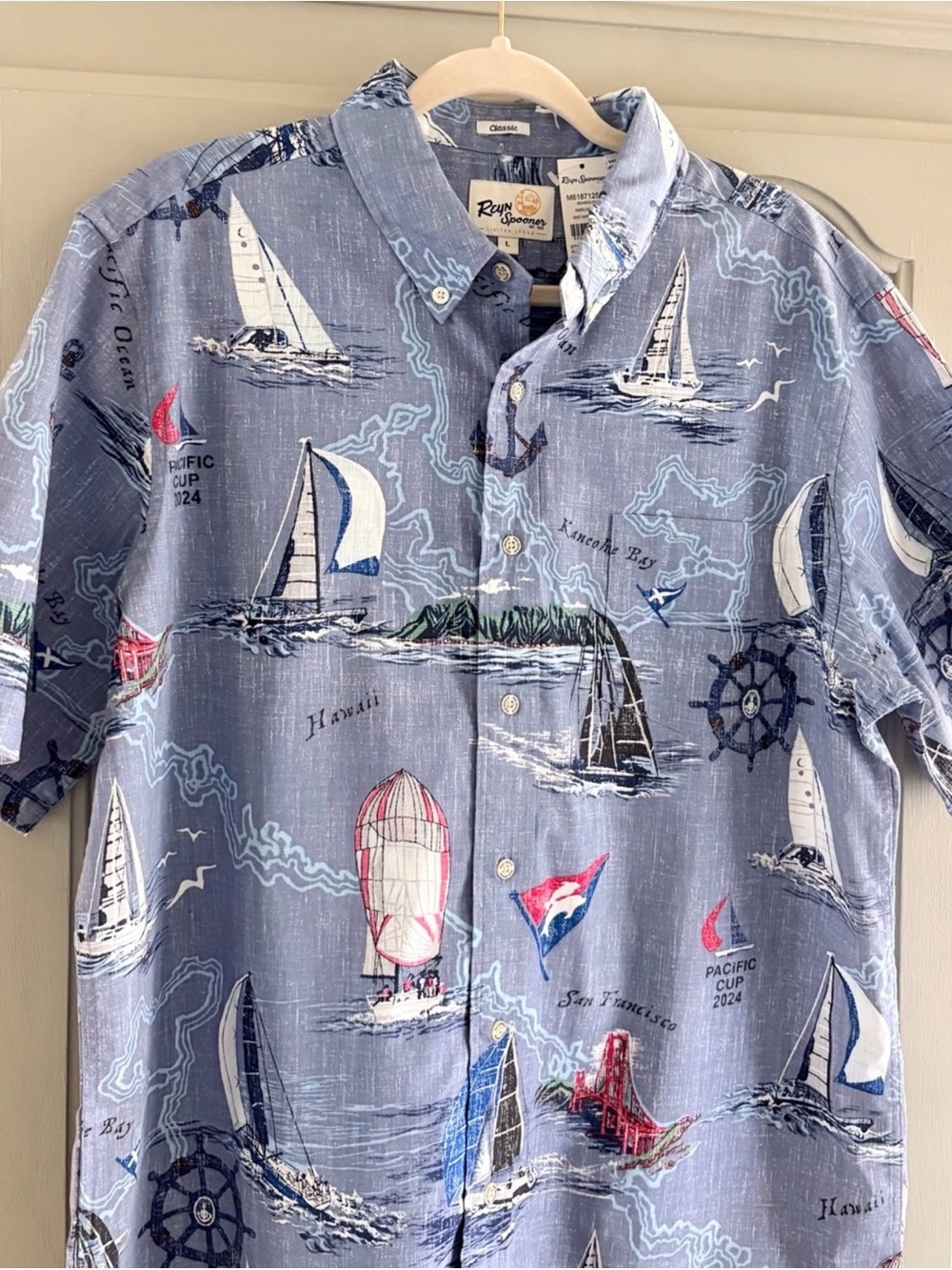 NEW! REYN SPOONER Limited Edition 2024 Pacific Cup S/S Woven Hawaiian Shirt | LG